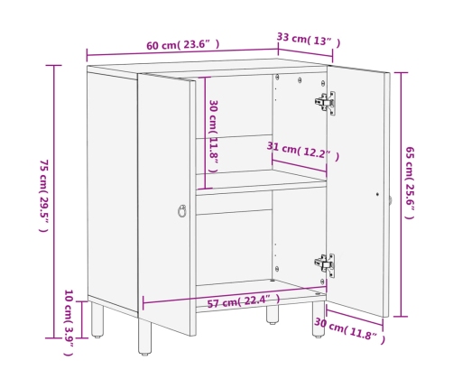 Armario auxiliar madera maciza de mango 60x33x75 cm