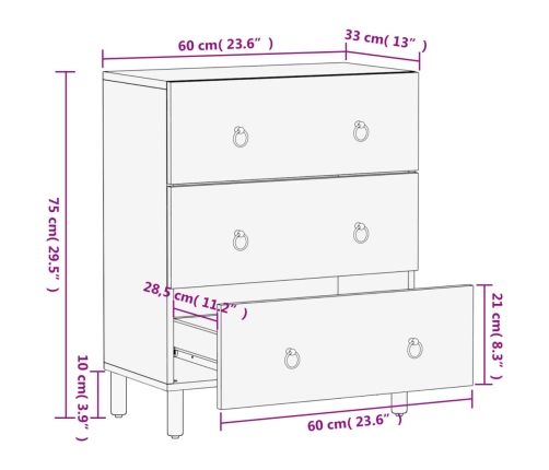 Armario auxiliar madera maciza de mango 60x33x75 cm