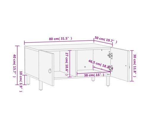 Mesa de centro de madera maciza de pino 80x50x40 cm