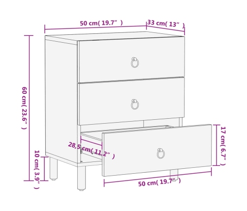 Mesita de noche madera maciza de mango 50x33x60 cm