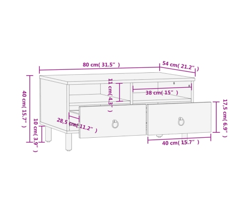 Mesa de centro de madera maciza mango 80x54x40 cm