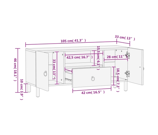 vidaXL Mueble de TV madera maciza de mango 105x33x46 cm