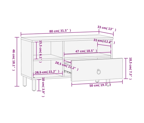 Mueble de TV madera maciza de mango 80x33x46 cm