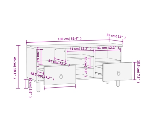 Mueble de TV madera maciza de mango 100x33x46 cm