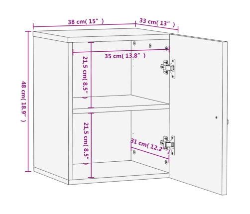 Armario de baño de pared madera maciza de mango 38x33x48 cm