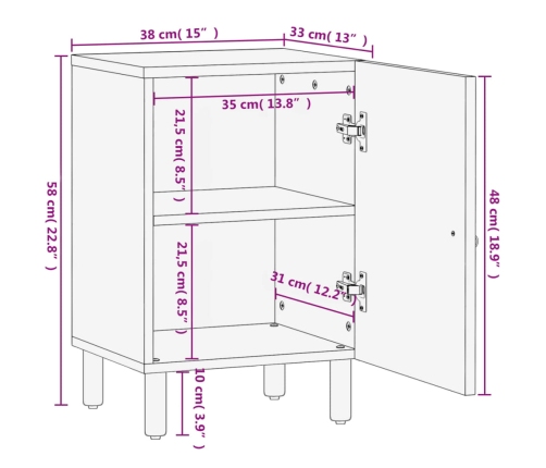 Mueble de baño madera maciza de mango 38x33x58 cm