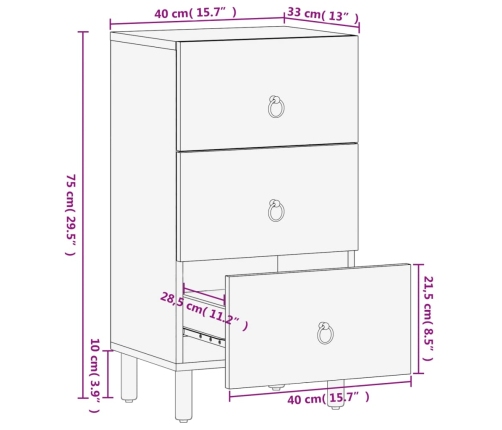 Armario auxiliar madera maciza de mango 40x33x75 cm