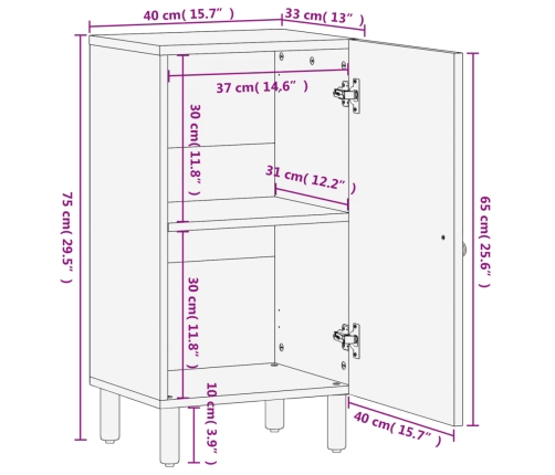 Armario auxiliar madera maciza de mango 40x33x75 cm