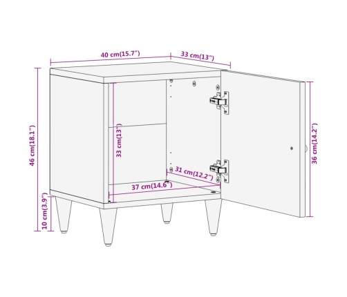 Mesita de noche de madera maciza de mango 40x33x46 cm