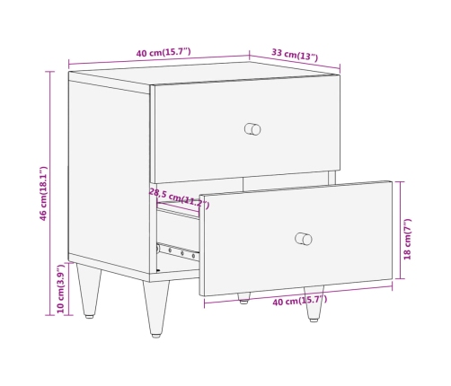 Mesita de noche de madera maciza de mango 40x33x46 cm