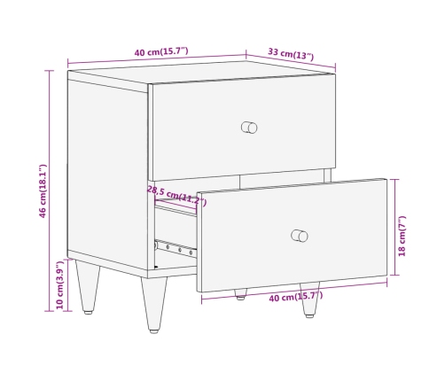 Mesitas de noche 2 uds madera maciza de mango 40x33x46 cm