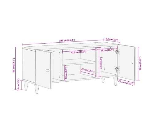 Mueble de TV madera maciza de mango 105x33x46 cm