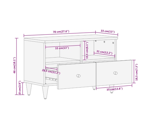 Mueble de TV madera maciza de mango 70x33x46 cm