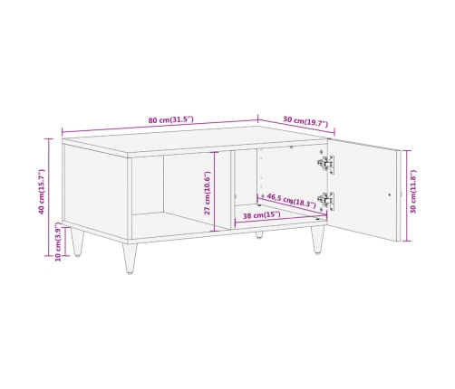 Mesa de centro de madera maciza de mango 80x50x40 cm