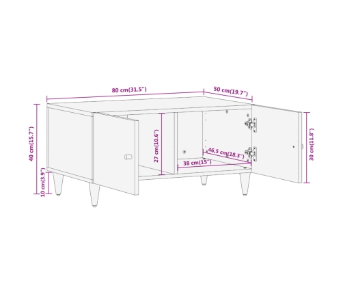 Mesa de centro de madera maciza de mango 80x50x40 cm