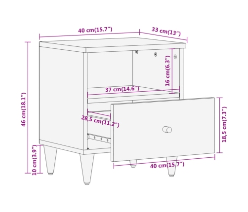 Mesita de noche de madera maciza de mango 40x33x46 cm