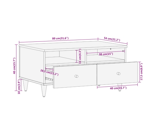 Mesa de centro de madera maciza mango 80x54x40 cm