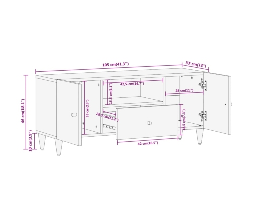 Mueble de TV madera maciza de mango 105x33x46 cm