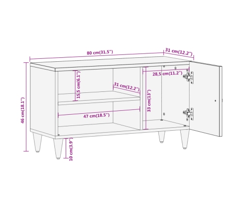 Mueble de TV madera maciza de mango 80x31x46 cm