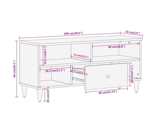 Mueble de TV madera maciza de mango 100x33x46 cm