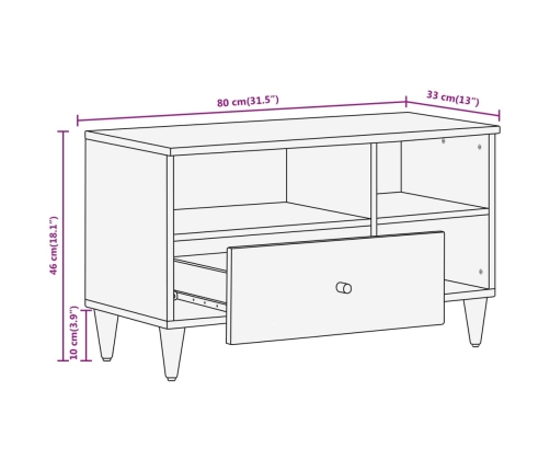 Mueble de TV madera maciza de mango 80x33x46 cm