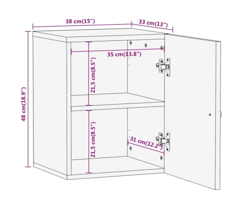 Armario de baño de pared madera maciza de mango 38x33x48 cm