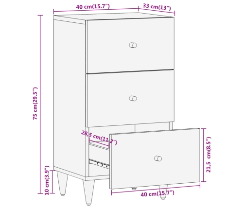 Armario auxiliar madera maciza de mango 40x33x75 cm