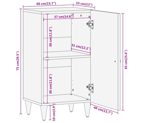 Armario auxiliar madera maciza de mango 40x33x75 cm