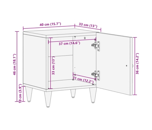 Mesita de noche de madera maciza de mango 40x33x46 cm