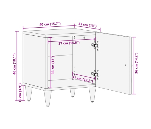 Mesitas de noche 2 uds madera maciza de mango 40x33x46 cm