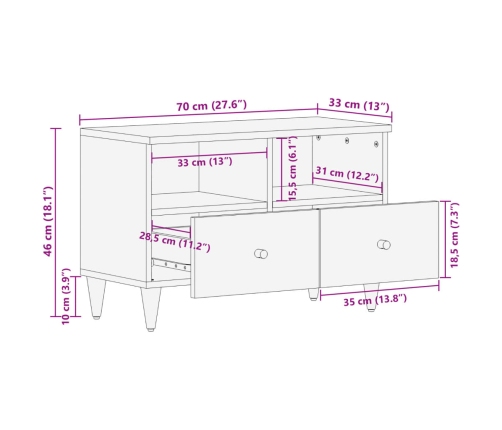 Mueble de TV madera maciza de mango 70x33x46 cm