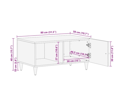 Mesa de centro de madera maciza de mango 80x50x40 cm