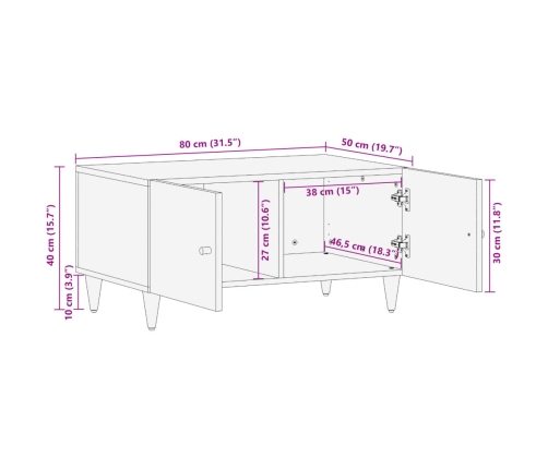 Mesa de centro de madera maciza de mango 80x50x40 cm