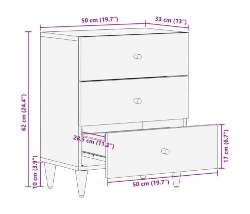 Mesita de noche madera maciza de mango 50x33x62 cm