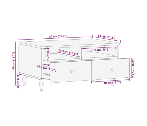 Mesa de centro de madera maciza mango 80x54x40 cm
