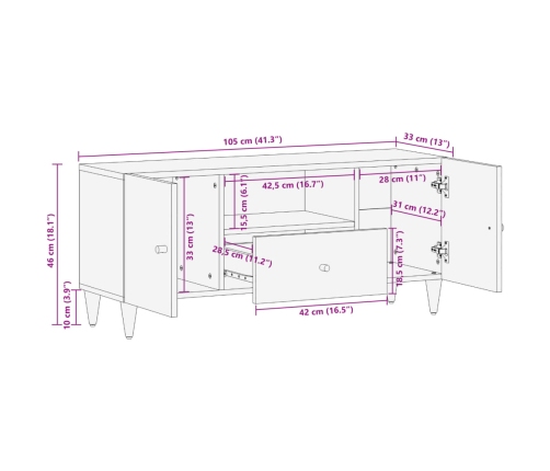 Mueble de TV madera maciza de mango 105x33x46 cm