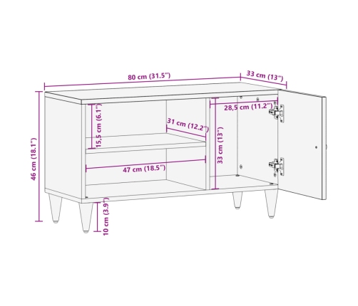 Mueble de TV madera maciza de mango 80x33x46 cm