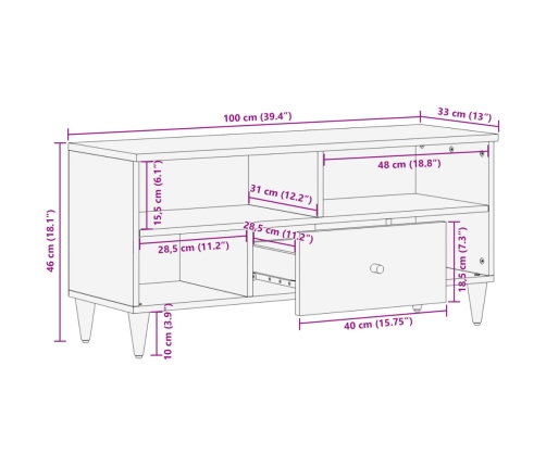 Mueble de TV madera maciza de mango 100x33x46 cm