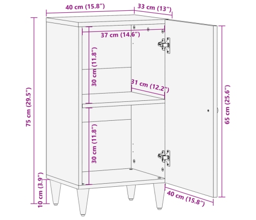 Armario auxiliar madera maciza de mango 40x33x75 cm