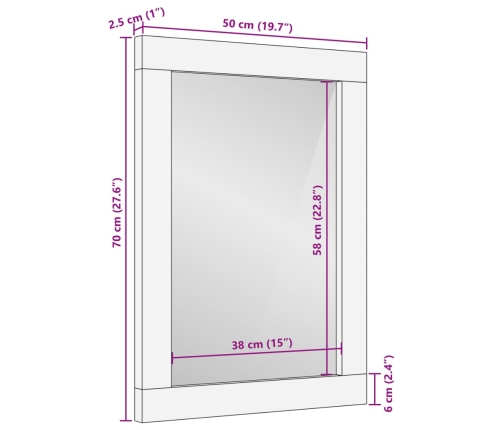 Espejo de baño madera maciza de acacia y vidrio 50x70x2,5 cm