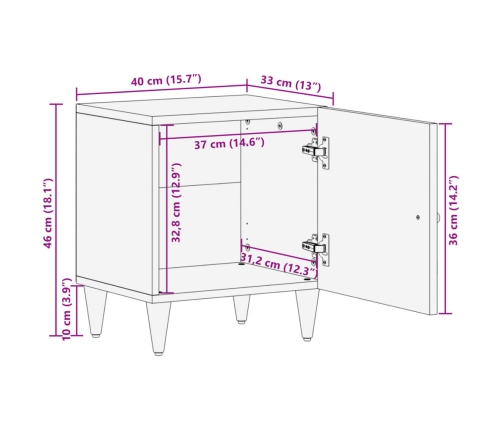 Mesita de noche de madera maciza de mango 40x33x46 cm