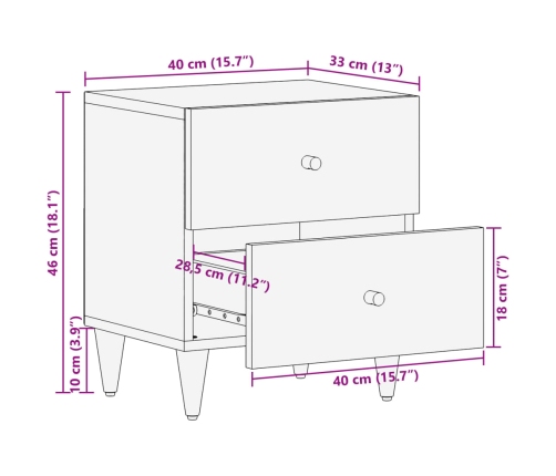 Mesita de noche de madera maciza de mango 40x33x46 cm