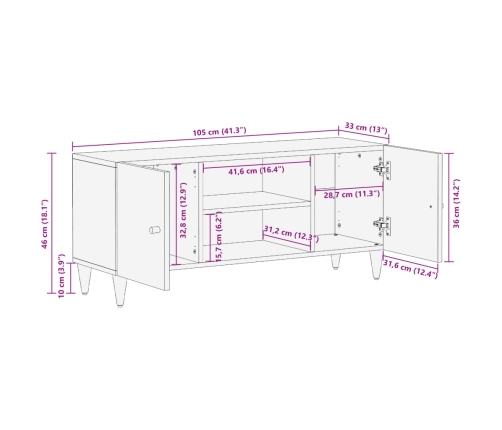 Mueble de TV madera maciza de mango 105x33x46 cm