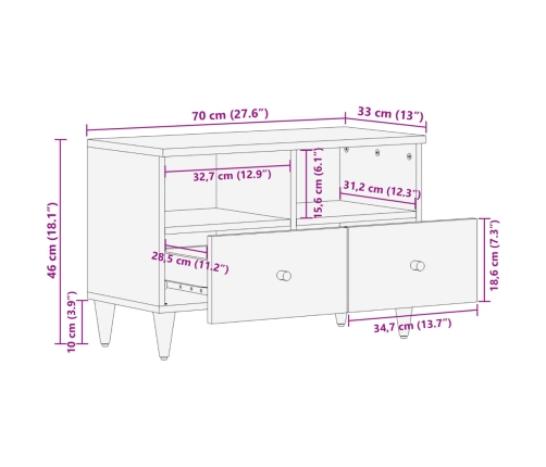 Mueble de TV madera maciza de mango 70x33x46 cm