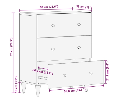 Armario auxiliar madera maciza de mango 60x33x75 cm