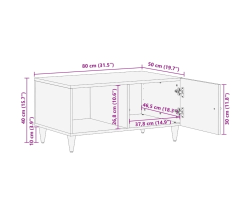 Mesa de centro de madera maciza de mango 80x50x40 cm