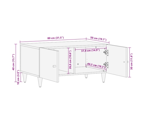 Mesa de centro de madera maciza de mango 80x50x40 cm