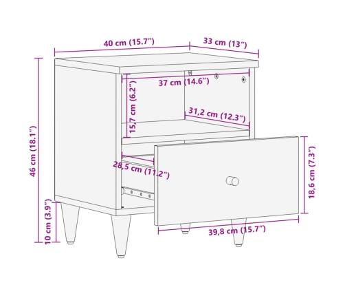 Mesita de noche de madera maciza de mango 40x33x46 cm