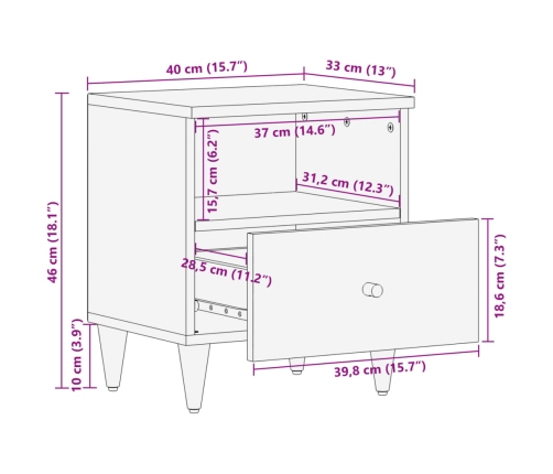 Mesitas de noche 2 uds madera maciza de mango 40x33x46 cm