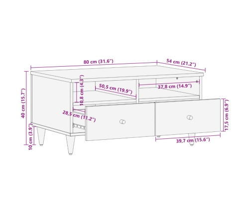 Mesa de centro de madera maciza mango 80x54x40 cm